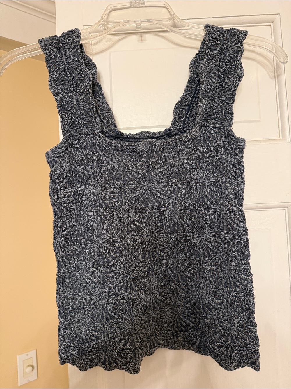Free People Charcoal Gray Textured Square-Neck Tank